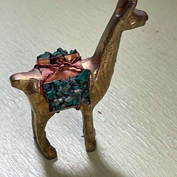 Brass llama turquoise cargo copper saddle figurine. - Picture 3 of 6